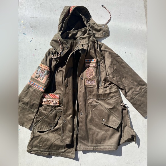 Women's Patch Embroidered Jacket Green Military NO SIZE Tapestry Mystic Spanish - Picture 2 of 14